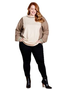 Hacci Taupe Combo Soft Warm Brushed Long Sleeve Top in Size 1X NWT